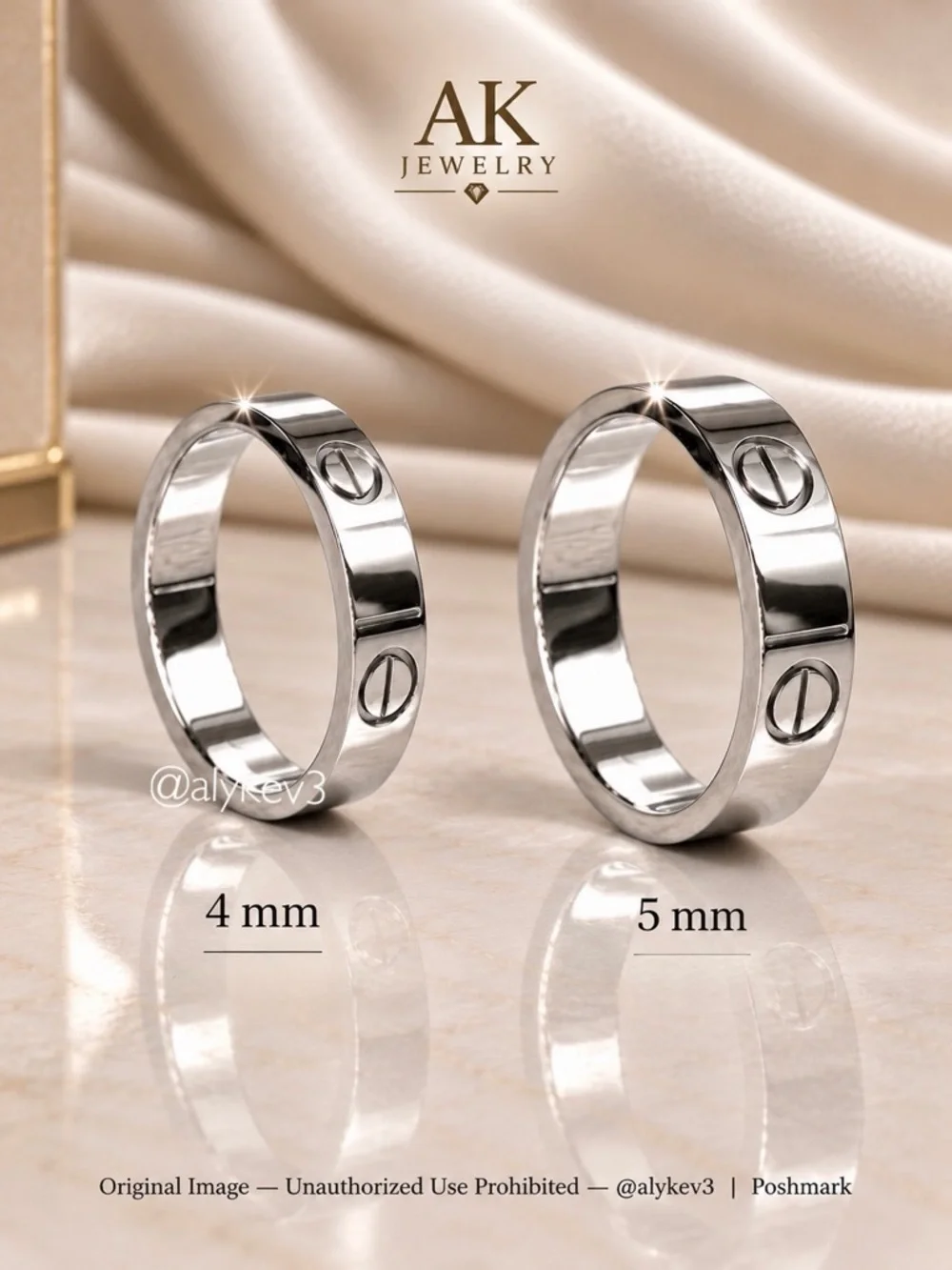 💎LUXURY 5mm Wide Silver Titanium Ring, w/ Pavé Crystal Detail | AK Jewelry™